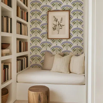 Mitchell Black Fleur De Réve - Lavender Floral Wallpaper In White;green;purple