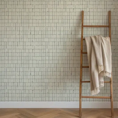 Mitchell Black Fractured Grid - Blue Cream Wallpaper In Green