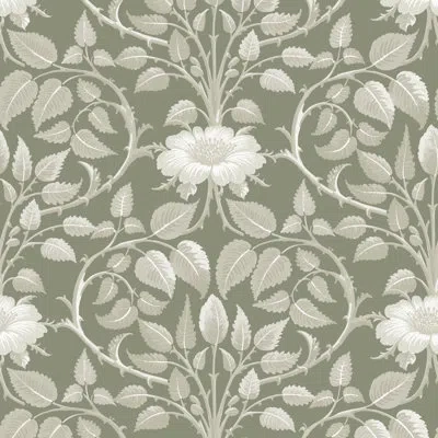Mitchell Black Garden Vine - Silver Moss Botanical Wallpaper In Green