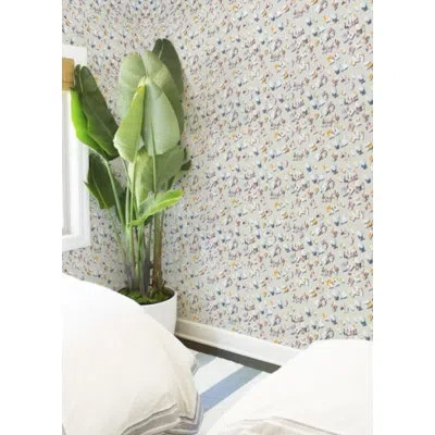 Mitchell Black Gray Malin Sunbathers 10' L X 25" W Peel And Stick Wallpaper Tile In White,orange,purple