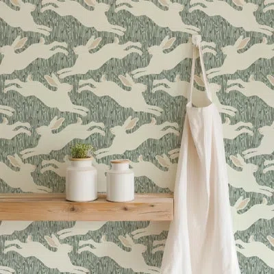 Mitchell Black Hopping Hares - Silver Thicket Wallpaper