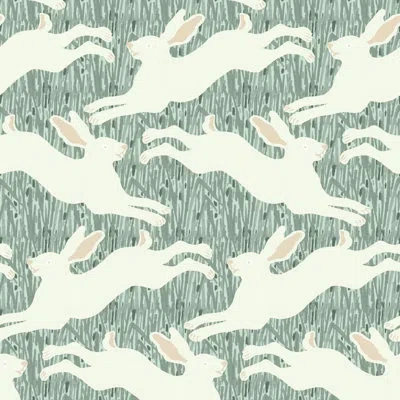 Mitchell Black Hopping Hares - Silver Thicket Wallpaper In Green