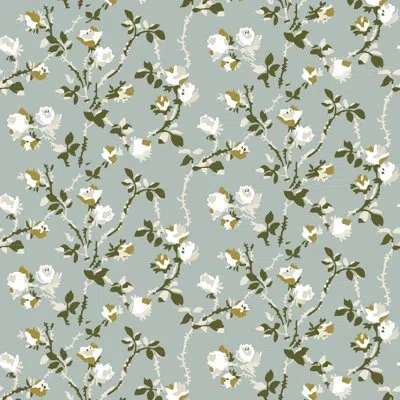 Mitchell Black Lady Charlotte Rose Thorns 10' L X 24" W Peel And Stick Wallpaper Tile In Ash Blue