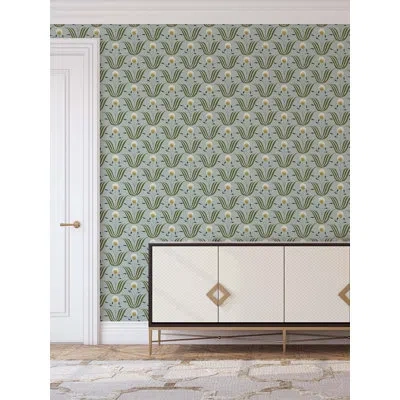 Mitchell Black Lady Charlotte Spring Bloom 10' L X 24" W Peel And Stick Wallpaper Tile In Ash Blue