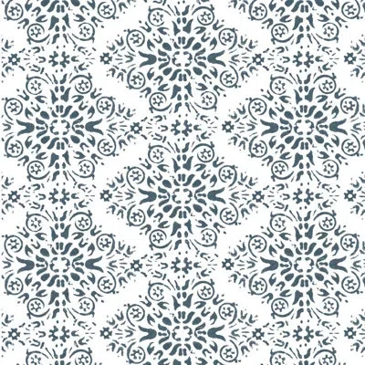 Mitchell Black Lady Charlotte Timbre Damask 10' L X 25" W Peel And Stick Wallpaper Tile In Stone Blue