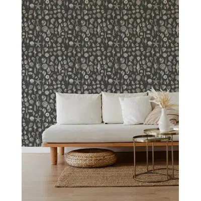 Mitchell Black Lowcountry Love Shells Marsh Breeze Wallpaper By Megan Molten In Black Blush