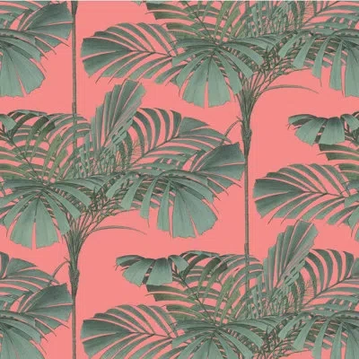 Mitchell Black Mini Palm 10' L X 25" W Peel And Stick Wallpaper Roll In Pink,green