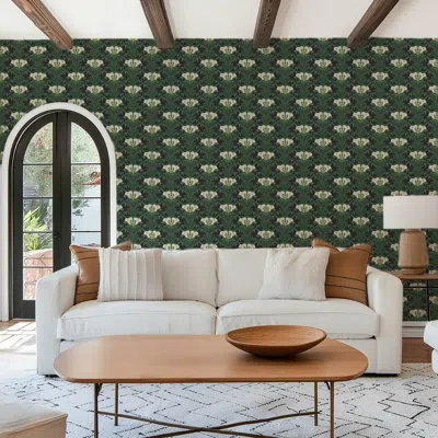 Mitchell Black Mirrored Flower - Shaded Leaf Botanical Wallpaper