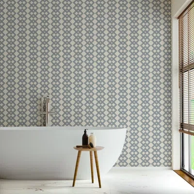 Mitchell Black Mod Block - Oxford Blue Wallpaper In Beige;blue