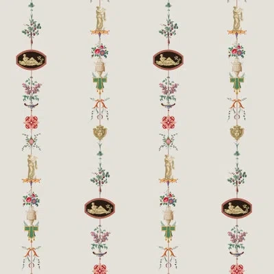 Mitchell Black Neoclassical Stripe - Ivory Wallpaper