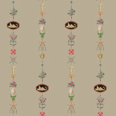 Mitchell Black Neoclassical Stripe - Parchment Wallpaper In Parchment Brown