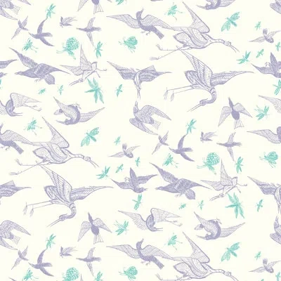 Mitchell Black Nomad Chasing Birds 10' L X 24" W Peel And Stick Wallpaper Roll In Lavender,warm White,green