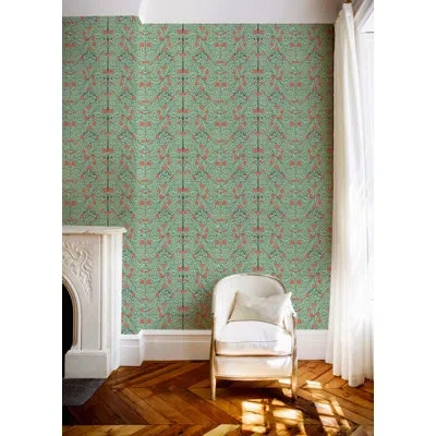 Mitchell Black Orange Bush 10' L X 24" W Peel And Stick Wallpaper Roll In Mint