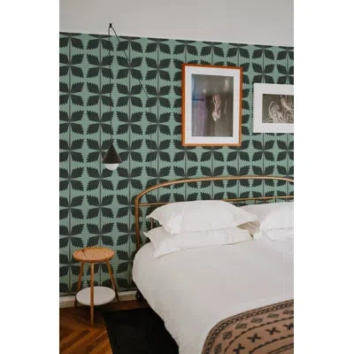 Mitchell Black Palmetto - Wallpaper In Black Teal