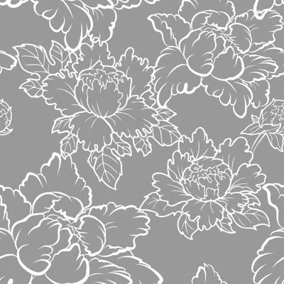 Mitchell Black Peony 10' L X 24" W Peel And Stick Wallpaper Roll In Gray