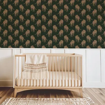 Mitchell Black Prowling Cheetah - Deep Forest Green Wallpaper