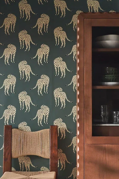 Mitchell Black Prowling Cheetah Wallpaper In Green