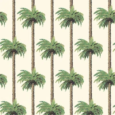 Mitchell Black Retro Tiki Palm Trees - Linen Wallpaper In Green;cream