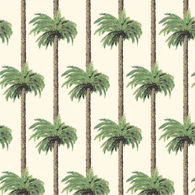 Mitchell Black Retro Tiki Palm Trees - Linen Wallpaper In Green