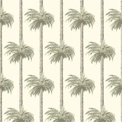 Mitchell Black Retro Tiki Palm Trees - Sunbleached Beige Wallpaper In Green