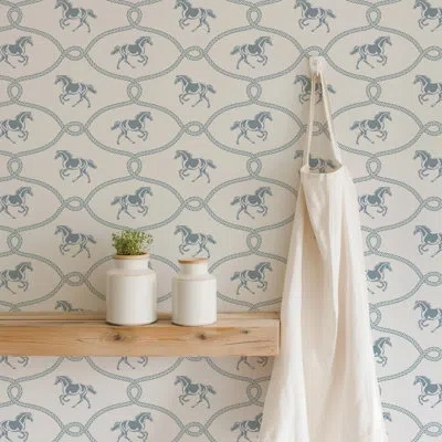 Mitchell Black Rider's Knot - Faded Denim Wallpaper In White;blue