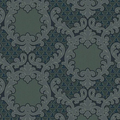 Mitchell Black Shadow Leaf Damask - Midnight Wallpaper In Black;green