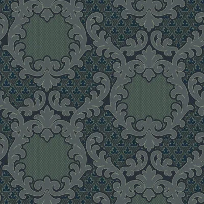 Mitchell Black Shadow Leaf Damask - Midnight Wallpaper In Black;green