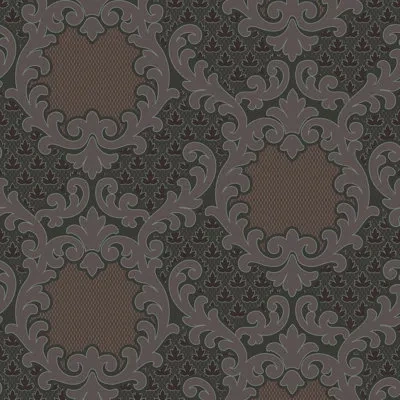 Mitchell Black Shadow Leaf Damask - Red Night Wallpaper In Brown;red