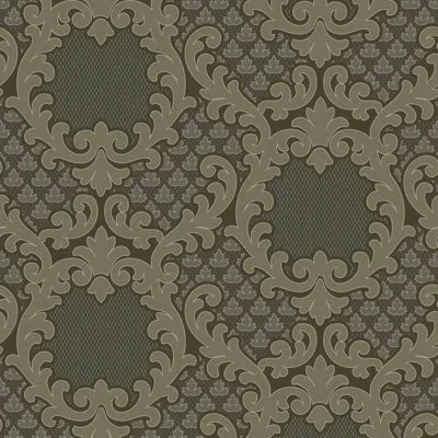 Mitchell Black Shadow Leaf Damask - Smoke Room Wallpaper In Brown;green