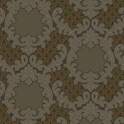 Mitchell Black Shadow Leaf Damask - Tapestry Tones Wallpaper In Brown;green;red