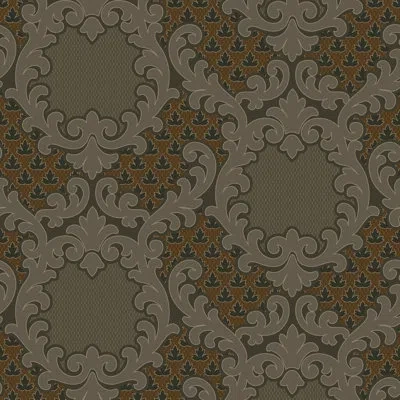 Mitchell Black Shadow Leaf Damask - Tapestry Tones Wallpaper In Brown;green;red