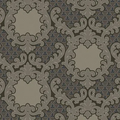 Mitchell Black Shadow Leaf Damask - Wallpaper In Drywood