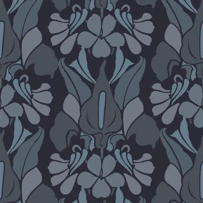 Mitchell Black Signature Dragon Flower 10' L X 24" W Peel And Stick Wallpaper Roll In Blue