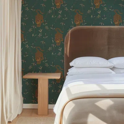 Mitchell Black Stalking Tiger - Spruce Green Wallpaper