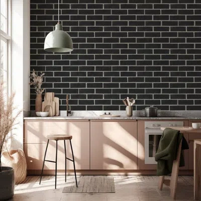 Mitchell Black Subway - Black Brick Wallpaper
