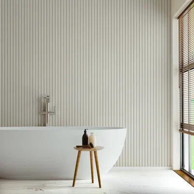 Mitchell Black Tailored Stripe - Oxford Blue Wallpaper In Cream;blue