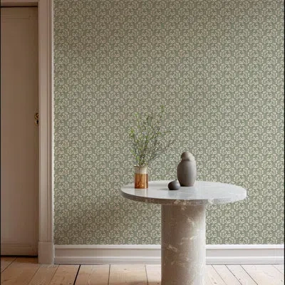 Mitchell Black Thorn & Blossom - Agave Floral Wallpaper In Green