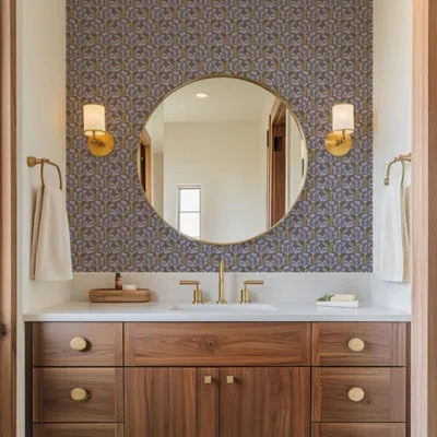 Mitchell Black Thorn & Blossom - Brown Lavender Floral Wallpaper In Multi