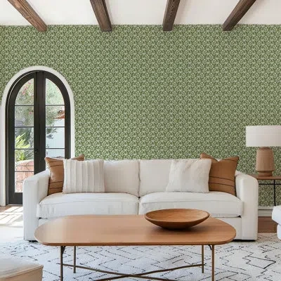 Mitchell Black Thorn & Blossom - Garden Green Floral Wallpaper