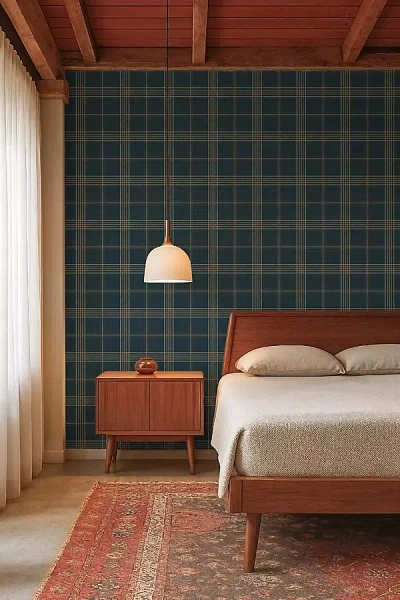 Mitchell Black Tideaway Plaid Stripe Wallpaper In Green
