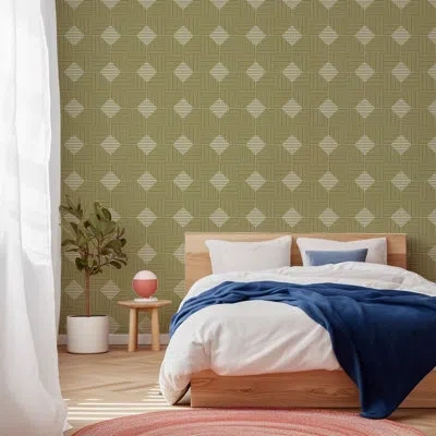 Mitchell Black Woven Basket - Sage Wallpaper In Green