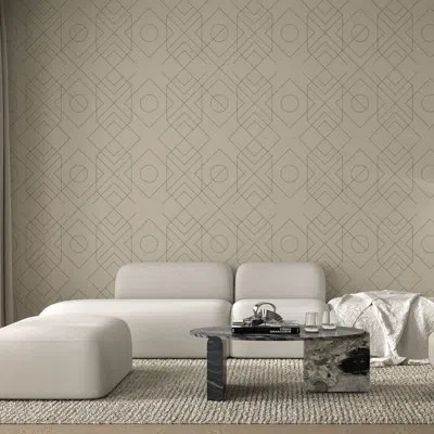 Mitchell Black Xavion - Linen Wallpaper By Sabrina Yvonne In Beige;cream