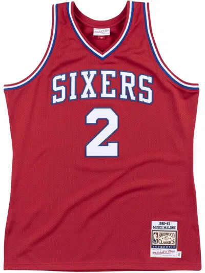 Mitchell & Ness Authentic "79ers 1982 Moses Malone" Jersey In Red