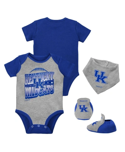 Mitchell & Ness Baby Boys And Girls  Royal, Heather Gray Kentucky Wildcats 3-pack Bodysuit, Bib And B
