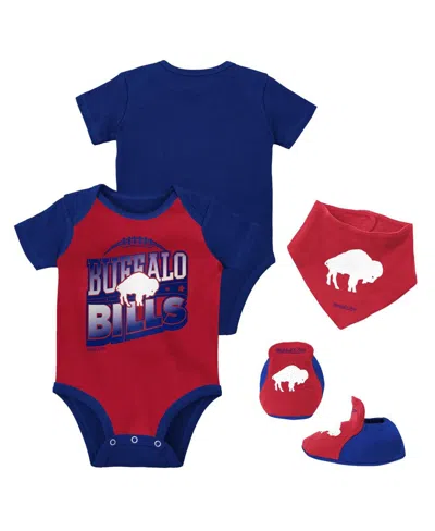 Mitchell & Ness Baby Boys And Girls Red/royal Buffalo Bills Throwback Big Score Bodysuit, Bib Bootie Set In Red,royal