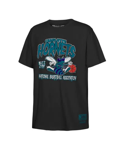 Mitchell & Ness Kids' Big Boys And Girls Black Charlotte Hornets Retro Mascot Script T-shirt