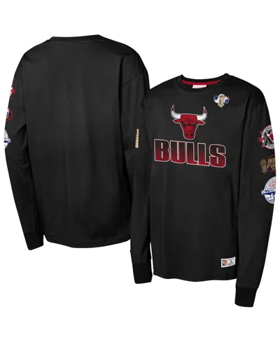 Mitchell & Ness Big Boys And Girls Black Chicago Bulls Hardwood Classics All Over Long Sleeve T-shirt