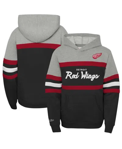 Mitchell & Ness Big Boys And Girls Black/gray Detroit Red Wings Head Coach Pullover Hoodie In Black,gray