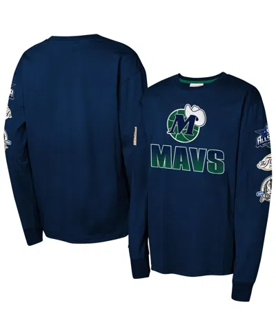 Mitchell & Ness Big Boys And Girls Navy Dallas Mavericks Hardwood Classics All Over Long Sleeve T-shirt
