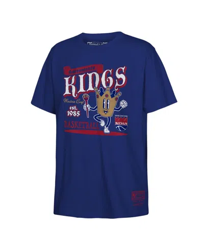 Mitchell & Ness Kids' Big Boys And Girls Royal Sacramento Kings Retro Mascot Script T-shirt